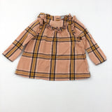 Peach, Yellow & Black Check Dress - Girls 12-18 Months