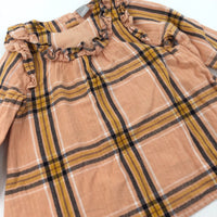 Peach, Yellow & Black Check Dress - Girls 12-18 Months