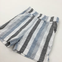 Blue, White & Grey Striped Lightweight Cotton Shorts - Girls 11-12 Years