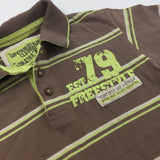'79 Freestyle' Brown & Green Striped Polo Shirt - Boys 6-7 Years