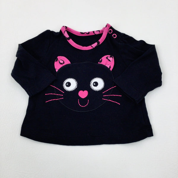 Cat Black & Pink Long Sleeve Top - Girls 0-3 Months
