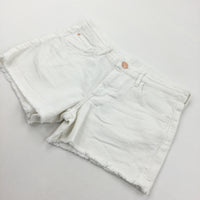 White Cotton Twill Shorts with Adjustable Waistband - Girls 11-12 Years