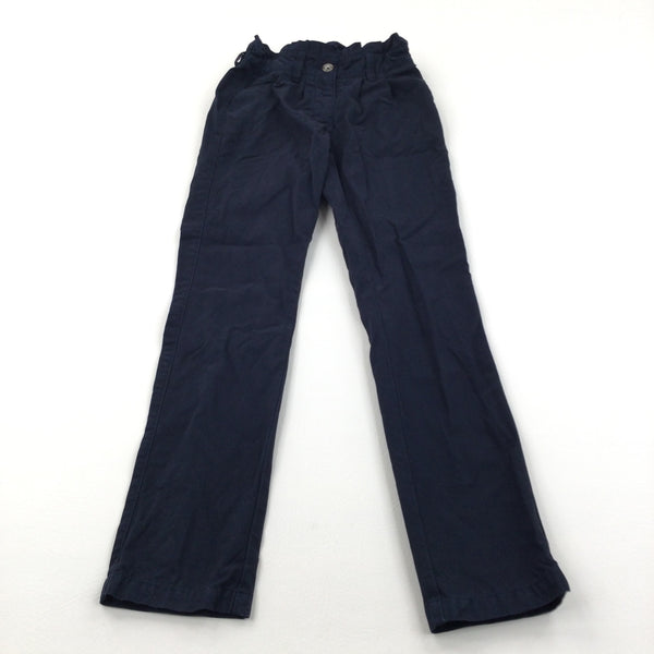 Navy Chino Trousers with Frilly Adjustable Waistband - Girls 10 Years