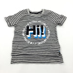 'Hi' Flock Letters Grey & Black Striped T-Shirt - Boys 9-12 Months