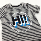 'Hi' Flock Letters Grey & Black Striped T-Shirt - Boys 9-12 Months