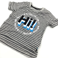 'Hi' Flock Letters Grey & Black Striped T-Shirt - Boys 9-12 Months