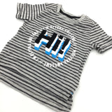 'Hi' Flock Letters Grey & Black Striped T-Shirt - Boys 9-12 Months