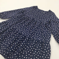 Spotty Navy & White Lightweight Polyester Dress - Girls 2-3 Years