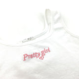 'Pretty Girl' Embroidered White Cropped Top - Girls 11-12 Years