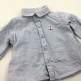 Sailing Boat Embroidered Blue & White Checked Cotton Shirt - Boys Newborn