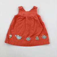 Birds & Bees Embroidered Coral Cord Dress - Girls 0-3 Months