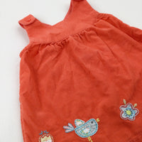 Birds & Bees Embroidered Coral Cord Dress - Girls 0-3 Months