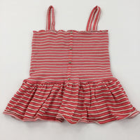 Orange, Brown & Cream Striped Jersey Vest Top with Elasticated Bodice - Girls 14 Years