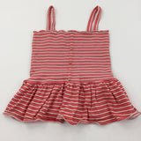 Orange, Brown & Cream Striped Jersey Vest Top with Elasticated Bodice - Girls 14 Years