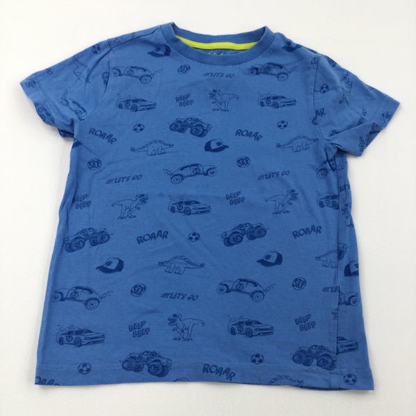 Cars & Dinosaurs Blue T-Shirt - Boys 4-5 Years