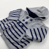 Striped Navy & Grey Fleece Lined Hooded Coat - Boys 3-6 Months