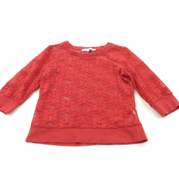 Lace Effect Flowers Sheer Lightweight Polyester Long Sleeve Top - Girls 7-8 Years