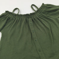 Olive Green Ribbed Jersey Top - Girls 10-11 Years