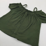 Olive Green Ribbed Jersey Top - Girls 10-11 Years