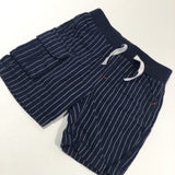 Navy & White Striped Cotton Twill Shorts - Boys 3-6 Months