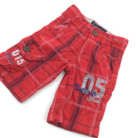 '05 Captain Blue' Red Checked Shorts - Boys 18-24 Months
