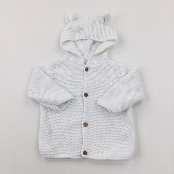 White Knitted Hoodie - Boys 3-6 Months