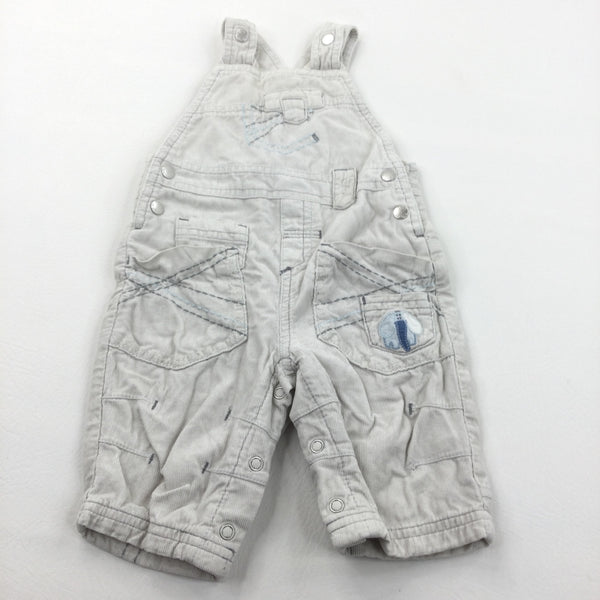 Elephant Appliqued Cream Lined Corduroy Dungarees - Boys 0-3 Months
