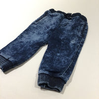 Dark Blue Mottled Denim Pull On Jeans - Boys 9-12 Months