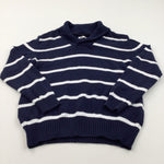 Navy & White Striped Knitted Jumper - Boys 11-12 Years
