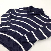 Navy & White Striped Knitted Jumper - Boys 11-12 Years