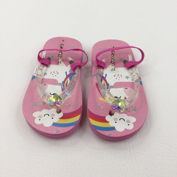 Unicorns & Rainbows Pink Flip Flops - Girls - Shoe Size 6