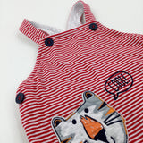 'Cool!' Tiger Appliqued Striped Red Dungarees - Boys 3-6 Months