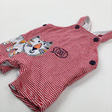 'Cool!' Tiger Appliqued Striped Red Dungarees - Boys 3-6 Months