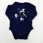 'Hey, Diddle Diddle' Animals Navy Long Sleeve Bodysuit - Boys 3-6 Months