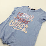 'Be Kind To Each Other' Sequins Glittery Blue T-Shirt - Girls 8-9 Years