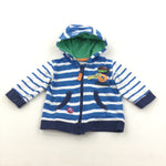 Surf Badges Blue, Navy & White Striped Zip Up Hoodie Sweatshirt - Boys 0-3 Months