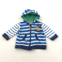 Surf Badges Blue, Navy & White Striped Zip Up Hoodie Sweatshirt - Boys 0-3 Months