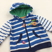 Surf Badges Blue, Navy & White Striped Zip Up Hoodie Sweatshirt - Boys 0-3 Months