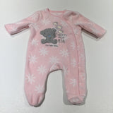 'Pretty As A Petal, Tiny Tatty Teddy' Flowers Appliqued Pink Lightweigh Fleece Pramsuit - Girls Newborn