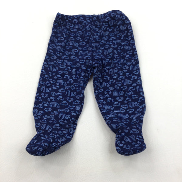 Vehicles Blue & Navy Lightweight Jersey Trousers with Enclosed Feet - Boys 3-6 Months