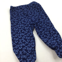 Vehicles Blue & Navy Lightweight Jersey Trousers with Enclosed Feet - Boys 3-6 Months