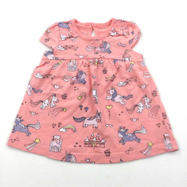 Unicorns & Rainbows Coral Pink Jersey Dress - Girls 0-3 Months