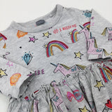 '#I Believe' Unicorns & Rainbows Grey Jersey Dress - Girls 3-6 Months