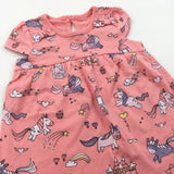 Unicorns & Rainbows Coral Pink Jersey Dress - Girls 0-3 Months