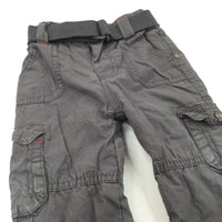 Charcoal Grey Lined Cotton Cargo Trousers with Belt - Boys 12-18 Months