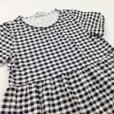 Black & White Checked Cotton Dress - Girls 8-10 Years