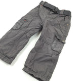 Charcoal Grey Lined Cotton Cargo Trousers with Belt - Boys 12-18 Months