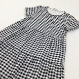 Black & White Checked Cotton Dress - Girls 8-10 Years