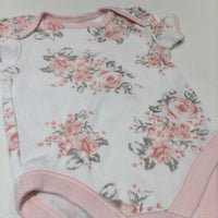 Flowers Pink, Grey & White Short Sleeve Bodysuit - Girls Newborn