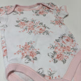 Flowers Pink, Grey & White Short Sleeve Bodysuit - Girls Newborn